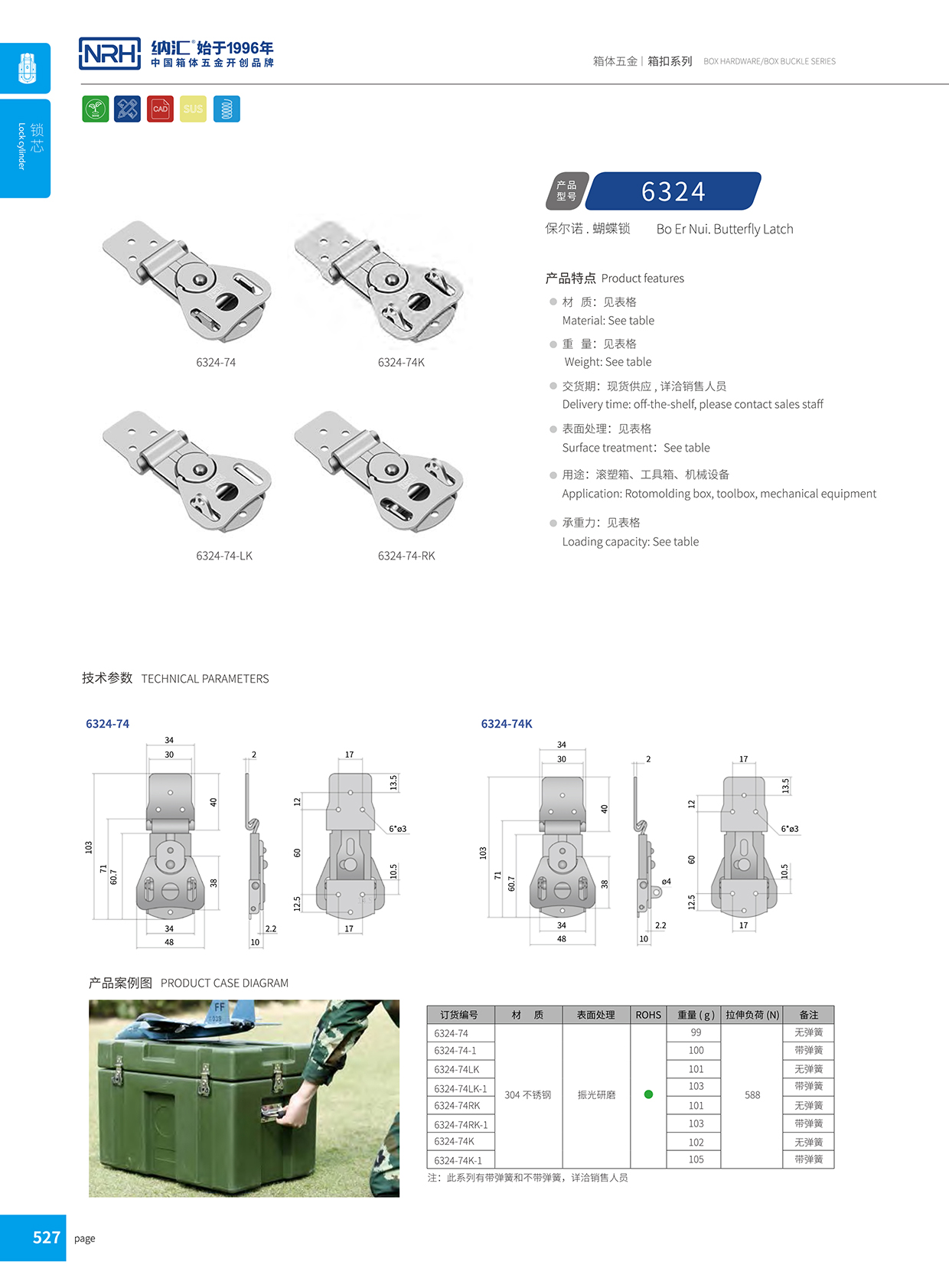 不锈钢蝴蝶锁芯6324-74K-1-S04-ZG